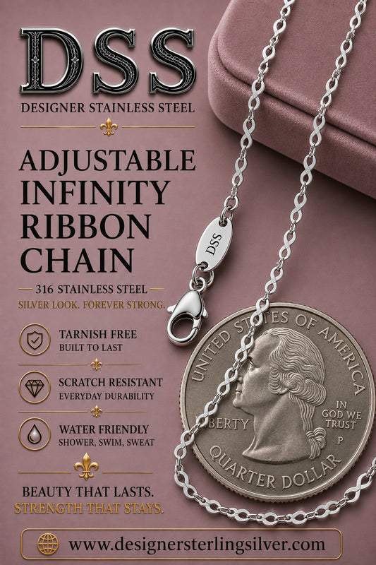 2MM Stainless Steel Infinity Ribbon Adjustable Chain 16-22"