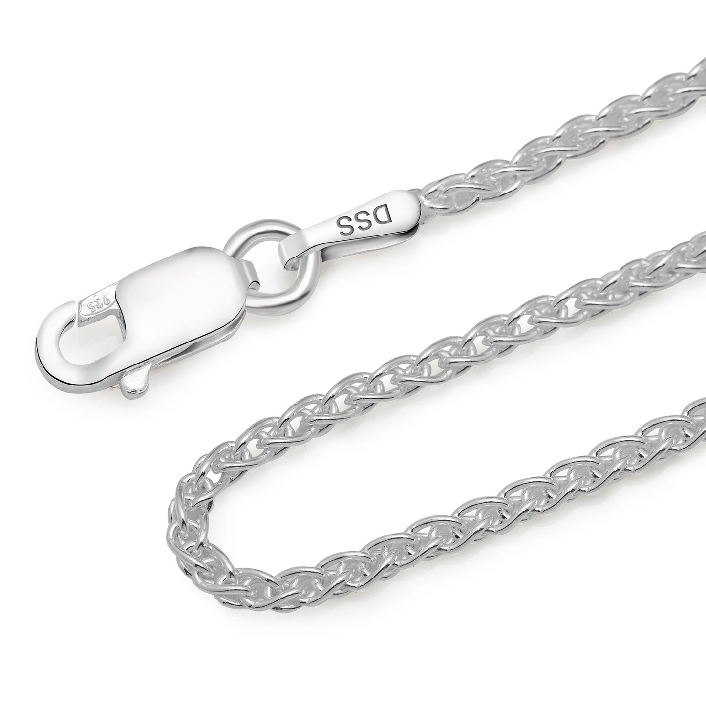 925 Sterling Silver Wheat Chain 1.5MM or 2MM with a Lobster Claw Clasp 16"-30"