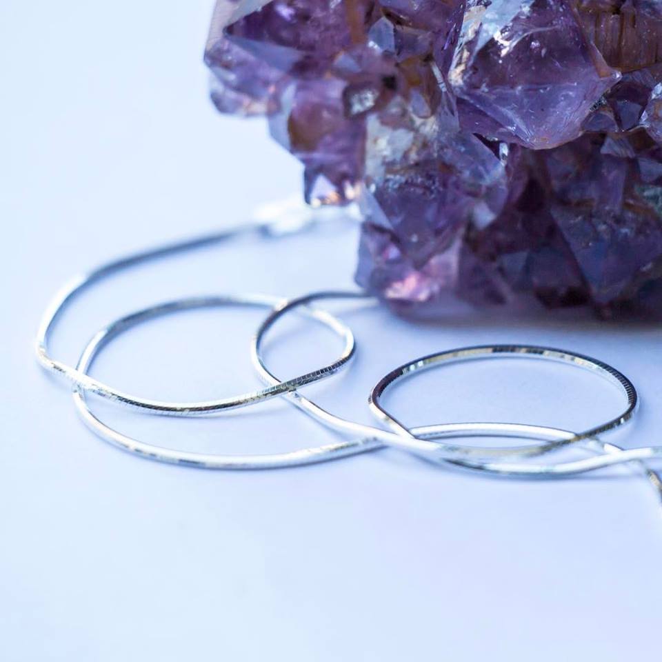 1MM MAGIC Sterling Silver 8 Sided Snake Chain with Lobster Claw Clasp with amethyst geode. 16"-30".