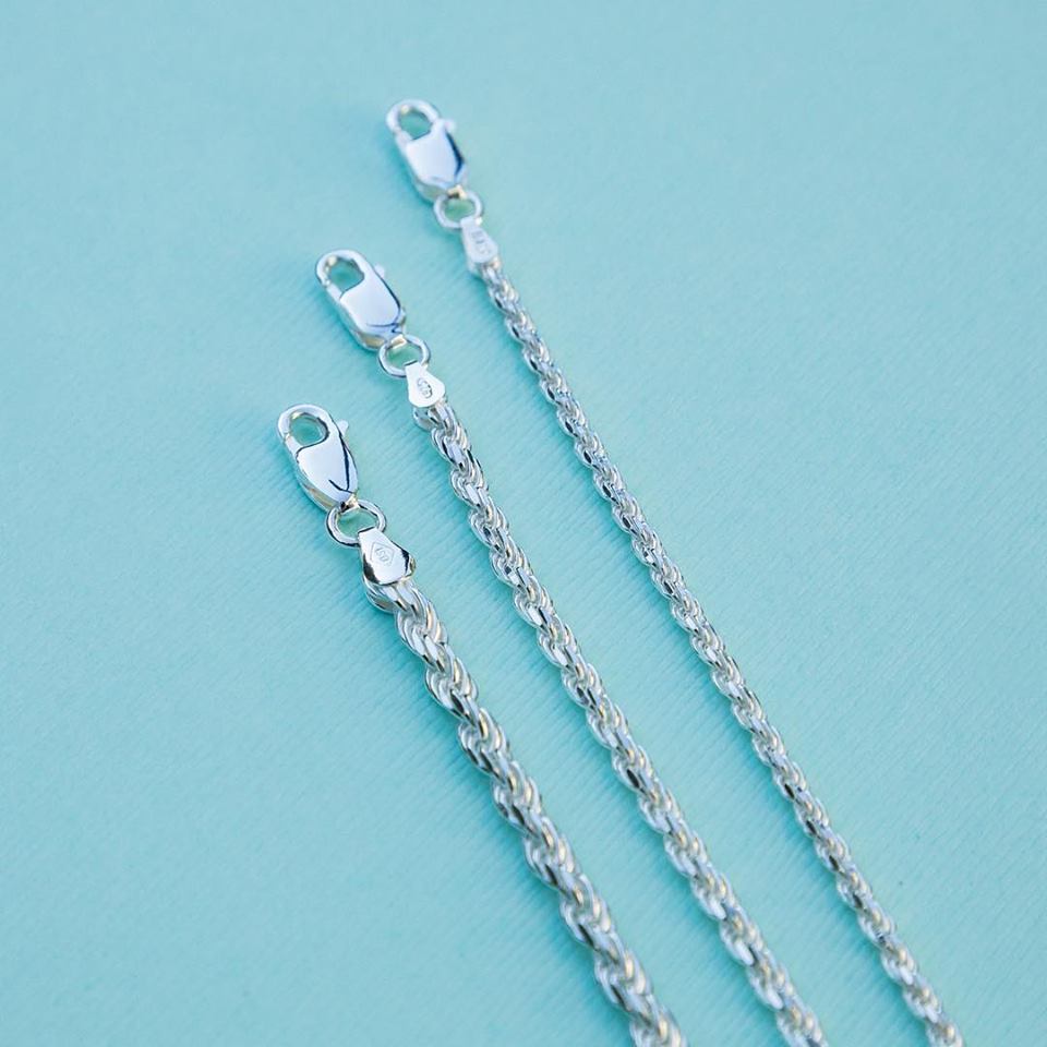 2MM Sterling Silver Rope Chain with Lobster Claw Clasp 16"-30"