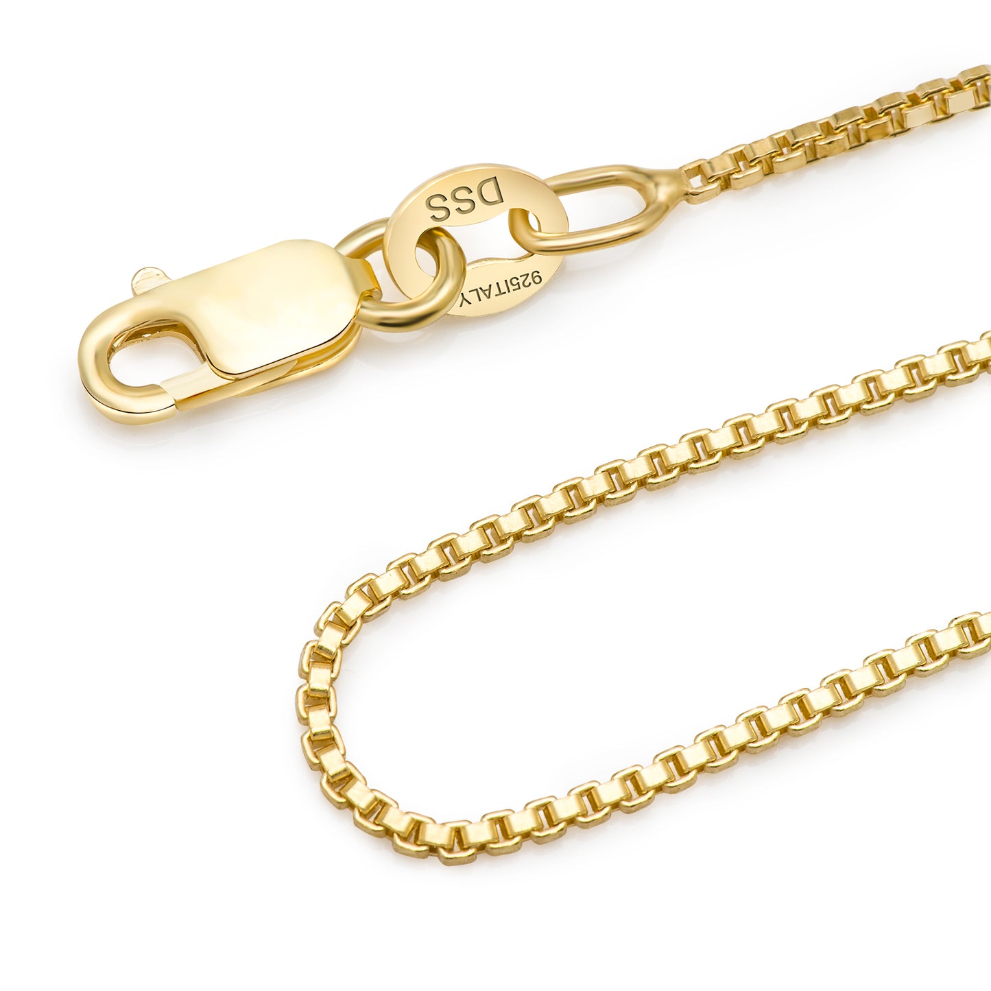 925 Sterling Silver Gold Plated Box Chain Lobster Claw Clasp 16-30"