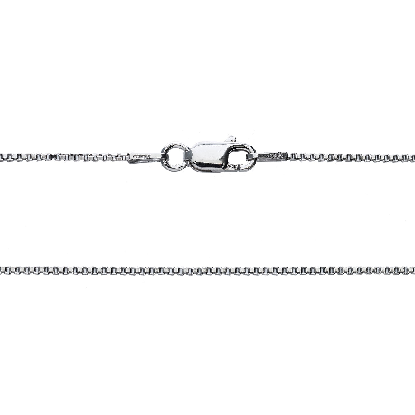 925 Sterling Silver 1MM Box Chain - Rhodium Plated - Lobster Claw Clasp - Size 16"-36"