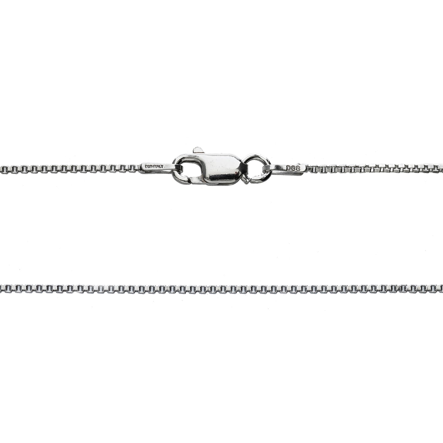 925 Sterling Silver 1MM Box Chain - Rhodium Plated - Lobster Claw Clasp - Size 16"-36"