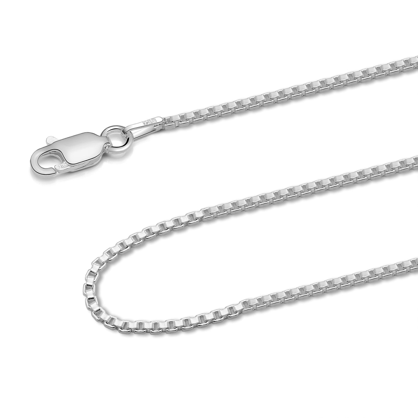 925 Sterling Silver 1MM Box Chain - Rhodium Plated - Lobster Claw Clasp - Size 16"-36"