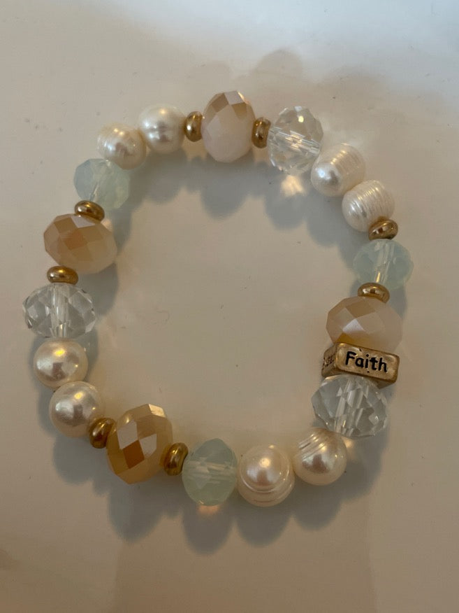 Fresh Water Pearl and Glass Bead Stretch Bracelet