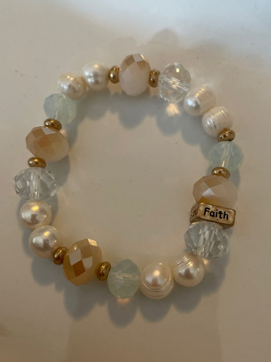 Fresh Water Pearl and Glass Bead Stretch Bracelet
