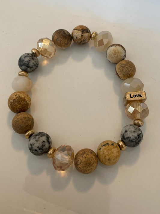 Picture Jasper, Jasper and Glass Bead 10mm stretch Gemstone Bracelet