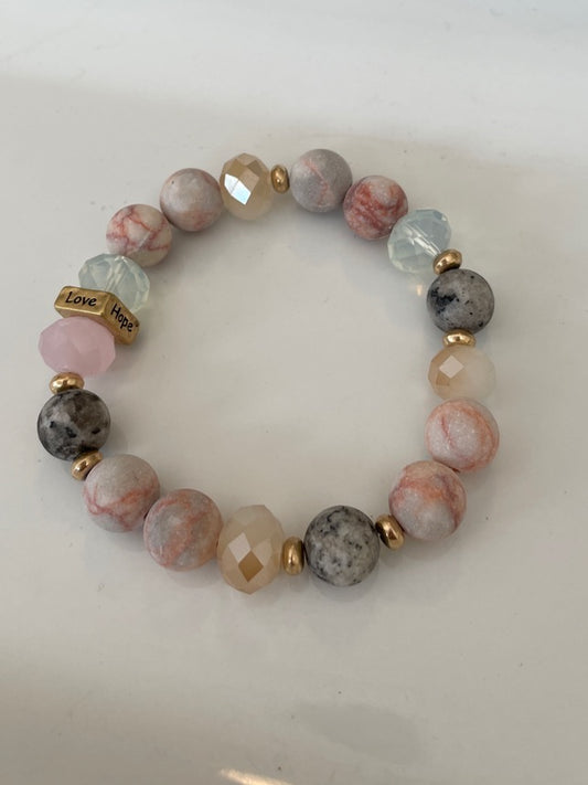 Rhodonite, Jasper and Glass bead gemstone 10mm Stretch Bracelet