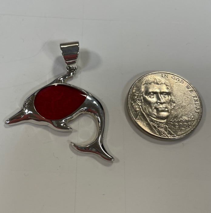 Enhanced Sponge Coral Dolphin Silver Pendant