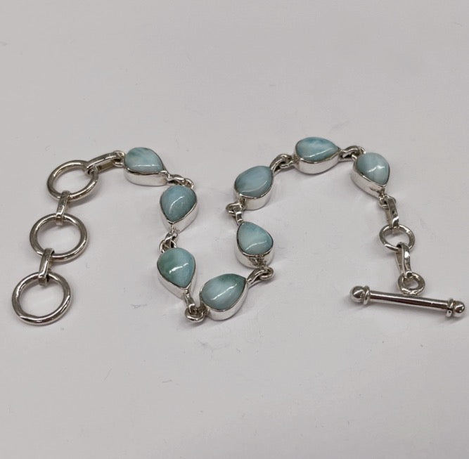 Larimar Teardrop Stone Silver Bracelet