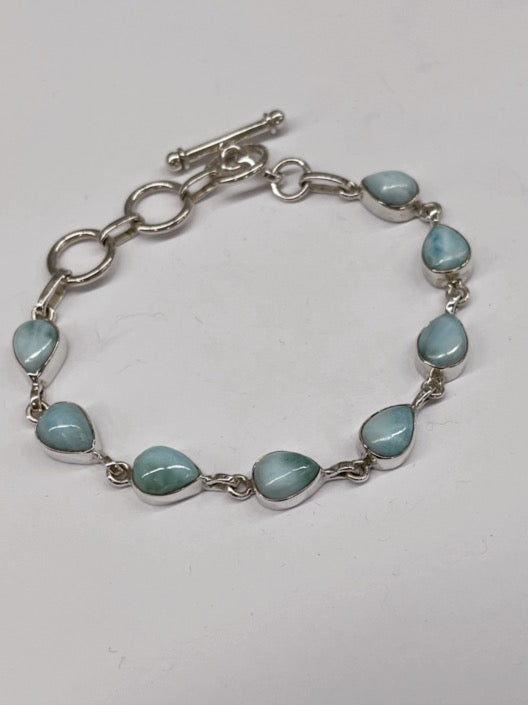Larimar Teardrop Stone Silver Bracelet