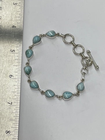Larimar Teardrop Stone Silver Bracelet