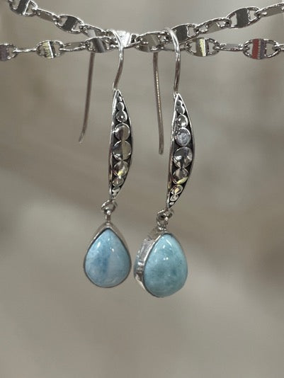 Larimar Sterling Silver Dropped Pierced Earrings
