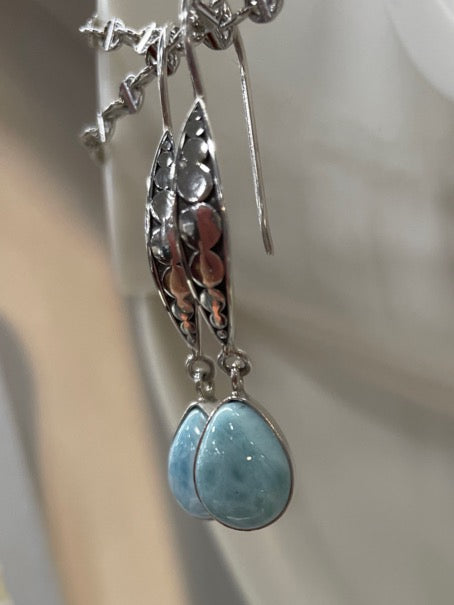 Larimar Sterling Silver Dropped Pierced Earrings