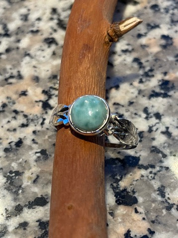 Larimar Sterling Silver Ring - Round shape