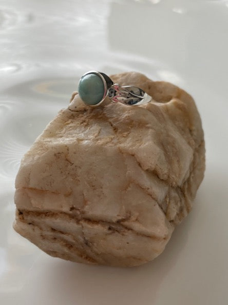 Larimar Sterling Silver Ring - Round shape