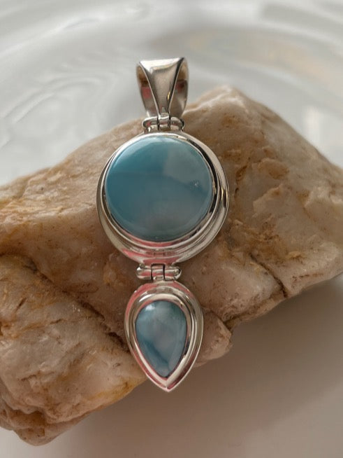 Larimar Sterling Silver 2 stone Pendant