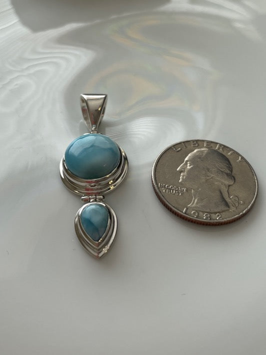Larimar Sterling Silver 2 stone Pendant