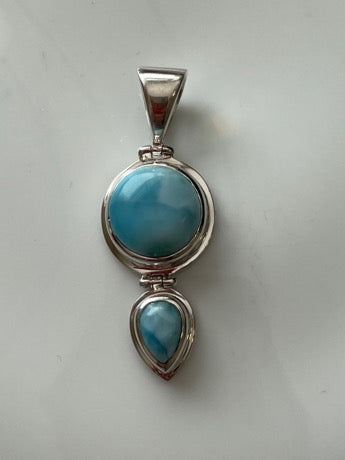 Larimar Sterling Silver 2 stone Pendant