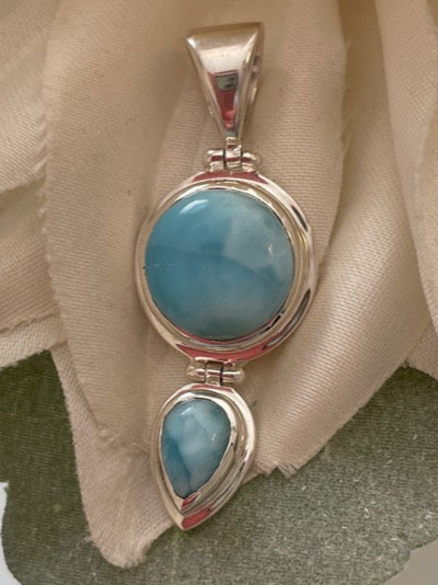 Larimar Sterling Silver 2 stone Pendant