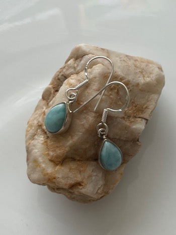 Larimar Sterling Silver Tear Drop Pierced Earrings
