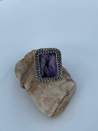 Charoite and Sterling Silver Ring-size 8