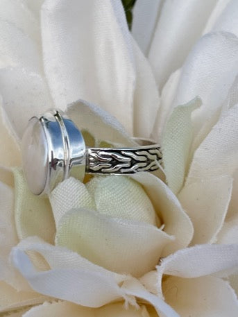 Sterling Silver Coin Pearl Ring