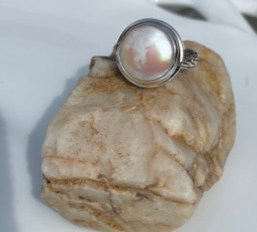 Sterling Silver Coin Pearl Ring