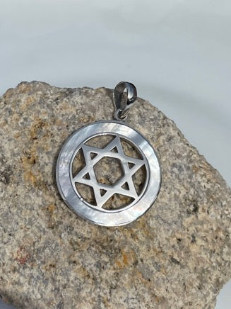 Sterling Silver Star of David Pendant with either Abalone, Mother of Pearl or Red Coral