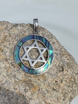 Sterling Silver Star of David Pendant with either Abalone, Mother of Pearl or Red Coral