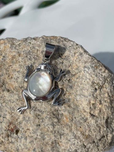 Mother of Pearl and Sterling Silver Frog Pendant