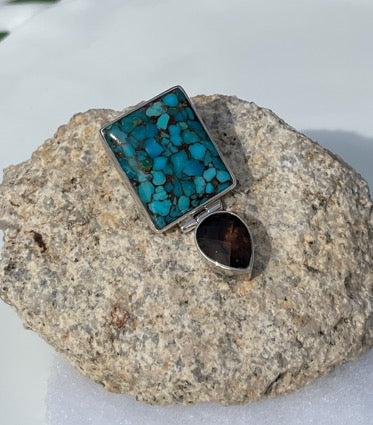Turquoise and Smokey Topaz Sterling Silver Enhancer