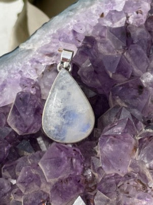 Moonstone Teardrop Pendant 2" Set in Silver one of a kind