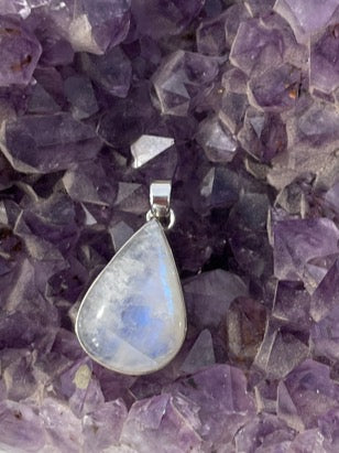 Moonstone Teardrop Pendant 2" Set in Silver one of a kind