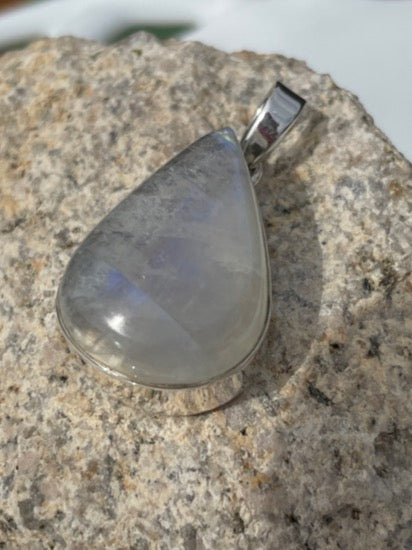 Moonstone Teardrop Pendant 2" Set in Silver one of a kind