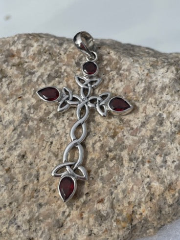 Garnet Sterling Silver Cross Pendant