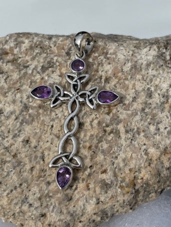 Faceted Amethyst Silver Cross Pendant, Cross Jewelry, Handmade Silver shops Jewelry, Multi Gemstone Pendant, Christmas Cross Pendant For Her