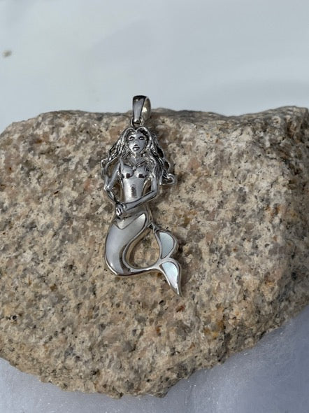 Mother of Pearl Sterling Silver Mermaid Pendant