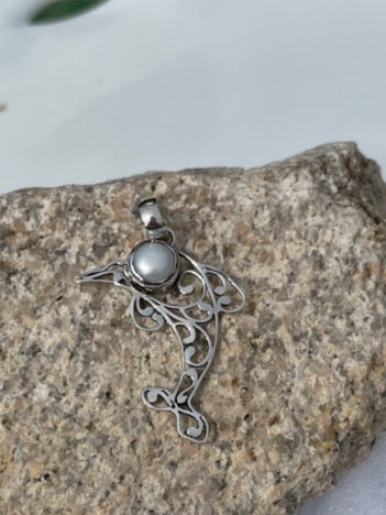Fresh Water Pearl Sterling Silver Dolphin Pendant