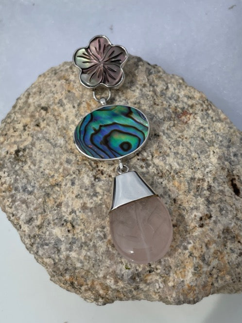 Abalone, Mother of Pearl and Rose Quartz Pendant