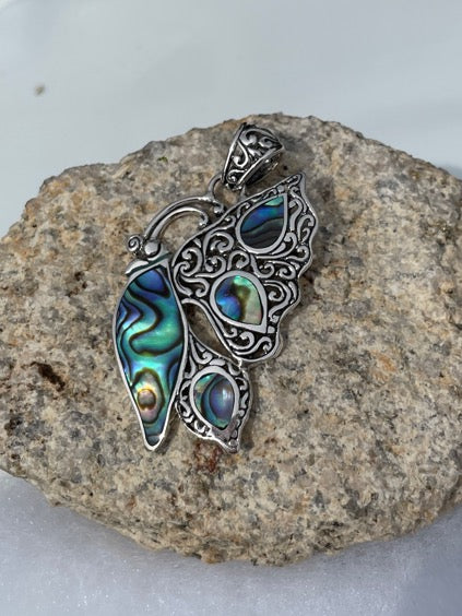 Sterling Silver Abalone or Mother of Pearl or Red Coral Butterfly Pendant