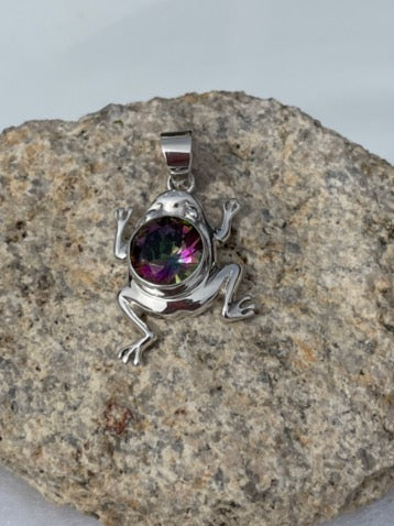 Sterling Silver Mystic Topaz Frog Pendant