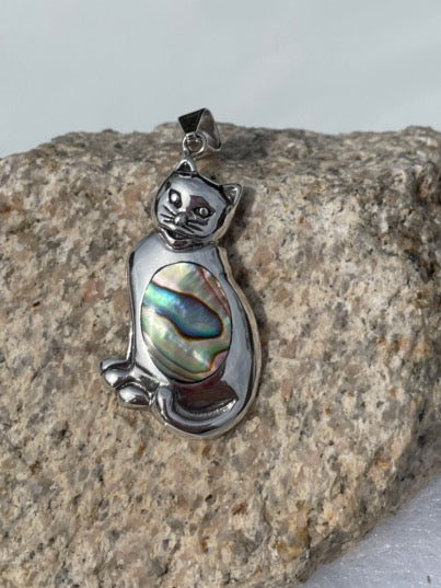 Abalone Sterling Silver Cat Pendant