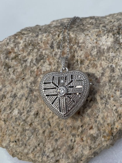 Sterling Silver Heart Locket with Cubic Zirconia (CZ)