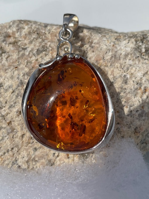 Sterling Silver and Amber Pendant