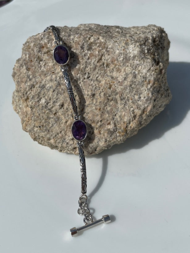 Amethyst Sterling Silver Toggle Clasp Bracelet
