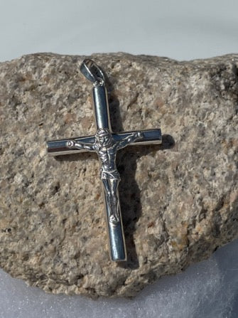 Sterling Silver Crucifix Pendant High Polish 2" by 1.5"