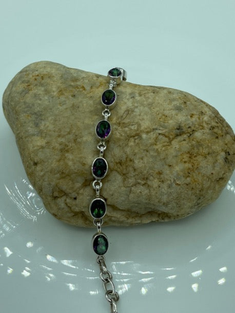 Genuine Mystic Topaz Sterling Silver Bracelet - with a toggle clasp