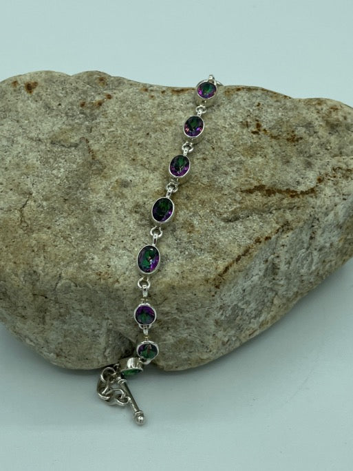 Genuine Mystic Topaz Sterling Silver Bracelet - with a toggle clasp