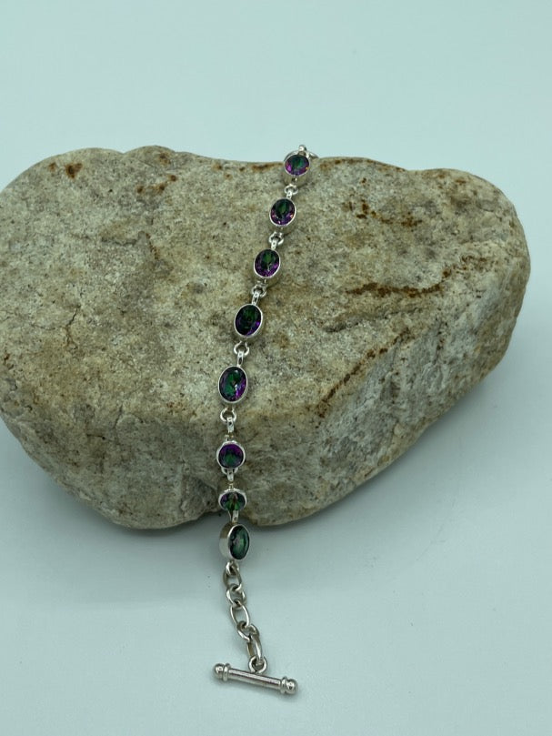 Genuine Mystic Topaz Sterling Silver Bracelet - with a toggle clasp